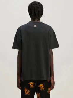 PALM ANGELS T-Shirt<T-SHIRT BURNING MONOGRAM Arancione, Nero