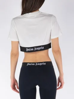 PALM ANGELS T-Shirt<T-SHIRT CROP LOGO TAPE Bianco