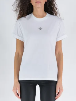 T-Shirt<T-SHIRT CRYSTAL MINI STAR EMBROIDERY Bianco