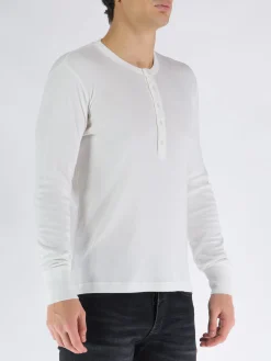 T-Shirt<T-SHIRT FLUID RIB LS HENLEY Bianco