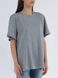 STELLA MCCARTNEY T-Shirt<T-SHIRT HOTFIX RHINESTONE LOGO Grigio