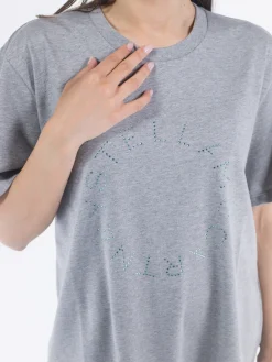 STELLA MCCARTNEY T-Shirt<T-SHIRT HOTFIX RHINESTONE LOGO Grigio