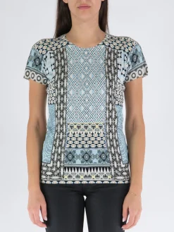 ETRO T-Shirt<T-SHIRT IN SETA PATCHWORK Azzurro, Beige, Bianco, Multicolor, Nero
