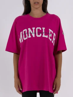 MONCLER T-Shirt<T-SHIRT LOGO CURVO Bianco, Fuxia