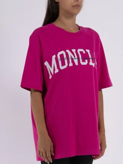 MONCLER T-Shirt<T-SHIRT LOGO CURVO Bianco, Fuxia