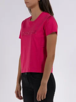 MONCLER T-Shirt<T-SHIRT LOGO EMBROIDERY W STRASS Fuxia