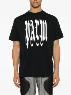 PALM ANGELS T-Shirt<T-SHIRT LOGO GOTHIC Bianco, Nero