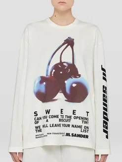 JIL SANDER T-Shirt<T-SHIRT LONG SLEEVE CN LS Bianco, Nero, Rosa