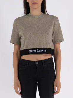 PALM ANGELS T-Shirt<T-SHIRT LUREX LOGO TAPE Giallo, Nero