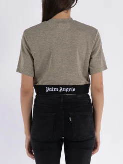 PALM ANGELS T-Shirt<T-SHIRT LUREX LOGO TAPE Giallo, Nero