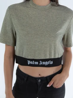PALM ANGELS T-Shirt<T-SHIRT LUREX LOGO TAPE Giallo, Nero
