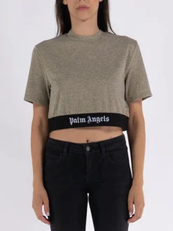 PALM ANGELS T-Shirt<T-SHIRT LUREX LOGO TAPE Giallo, Nero