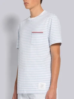 THOM BROWNE T-Shirt<T-SHIRT SHORT SLEEVE POCKET TEE Azzurro, Bianco