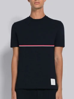 THOM BROWNE T-Shirt<T-SHIRT SHORT SLEEVE TEE W/ RWB STRIPE Blu