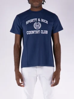 SPORTY&RICH T-Shirt<T-SHIRT VARSITY Bianco, Blu